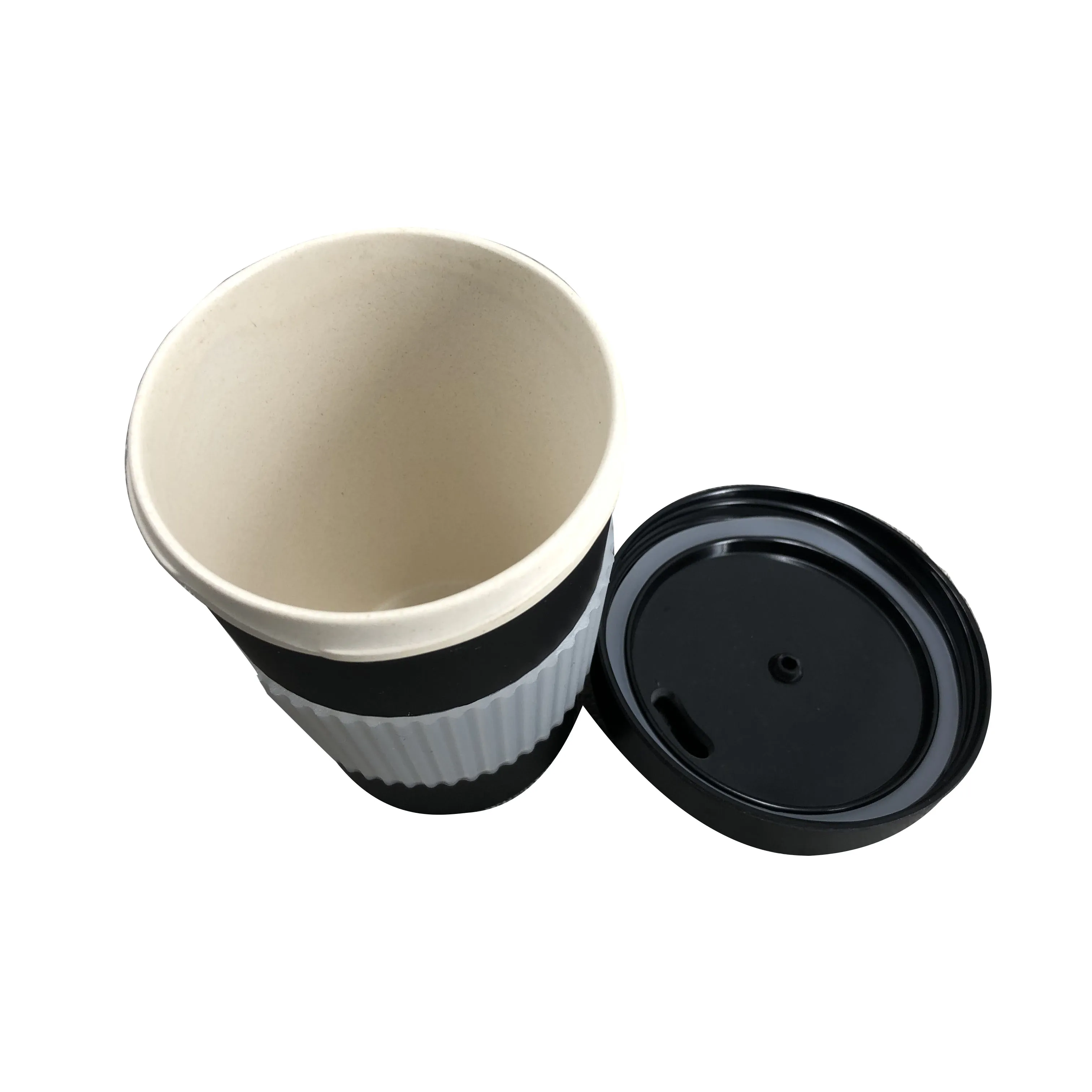 Biodegradable custom logo printed 11oz reusable natural bamboo fiber mug takeaway coffee cups