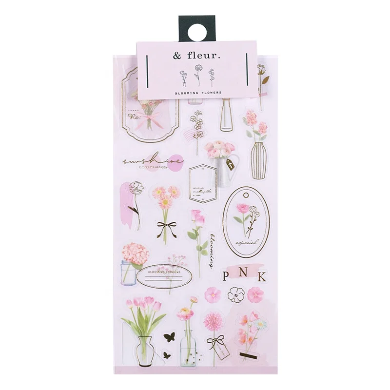 SHANLE Wholesale Korean Plant PVC Sticker Set Aesthetic Flower Vinyl Sticker Custom Kids Memo pad Deco Stationery Diary Stickers