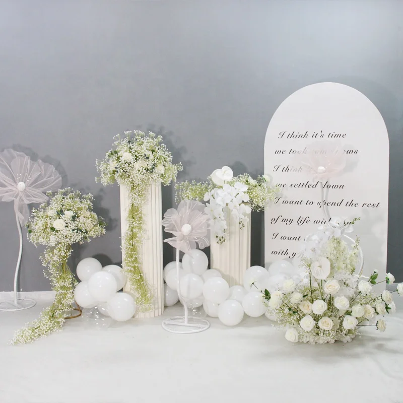 White Rose Orchid Gypsophila Artificial Flower Ball  Floral Arrangement Wedding Party Backdrop Decor Scene Layout Props