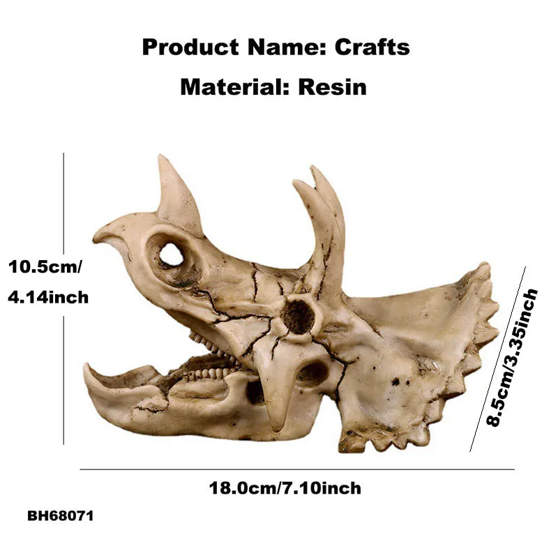 Resin Triceratops Skull Skeleton Aquarium Dinosaur Reptile Shelter Artificial Hideout Cave Landscape Ornament Animal Skull Decor