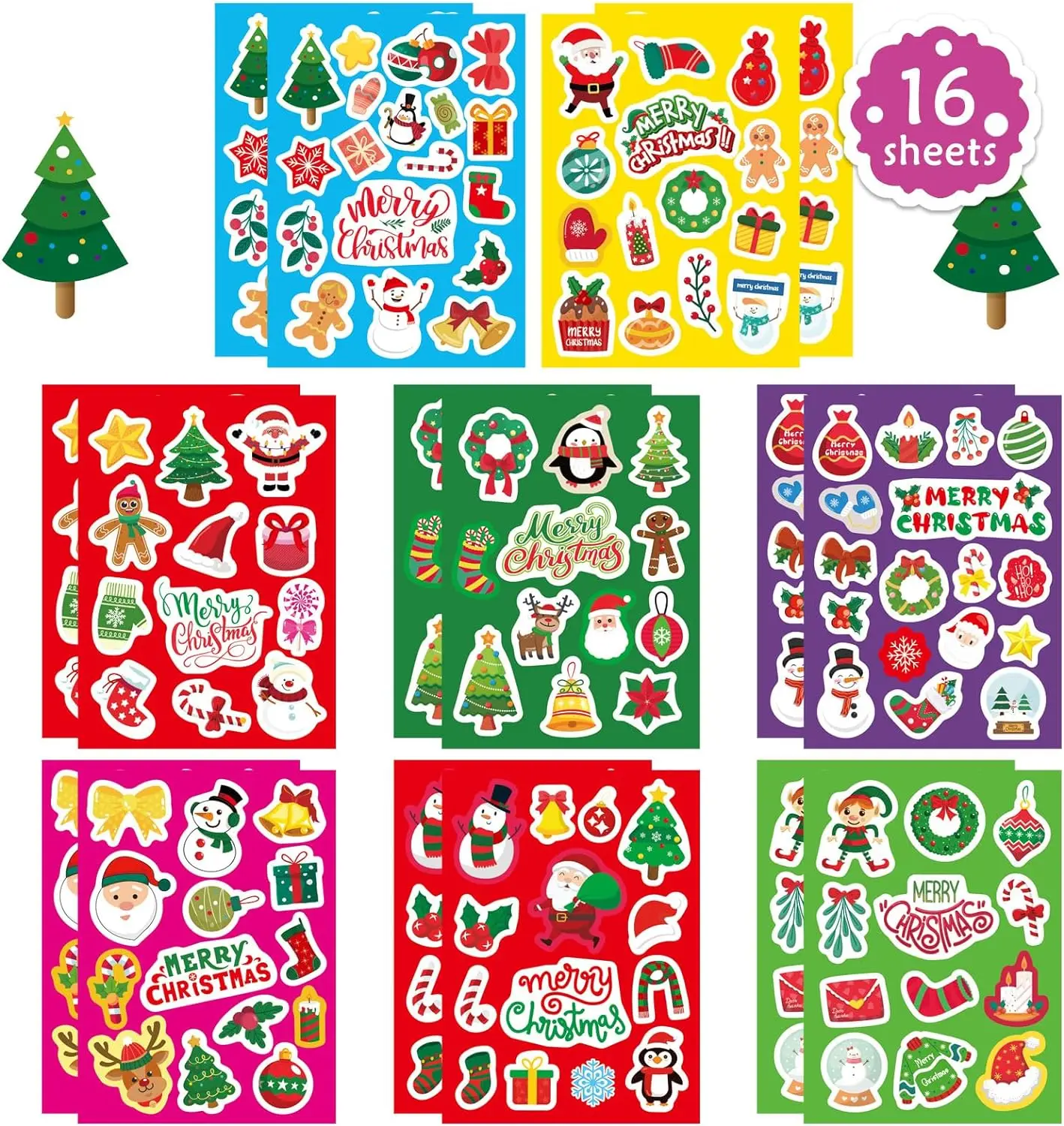 Christmas Stickers Pack for Kids Cute Vinyl Waterproof Christmas Stickers for Laptop Water Bottles Phone Envelopes Crafts