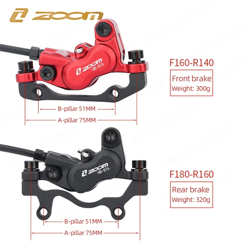 Zoom Aluminum Alloy Bicycle Hydraulic Disc Brake Bilateral Hydraulic Brake Bike Disc Oil Brake 160MM Disc