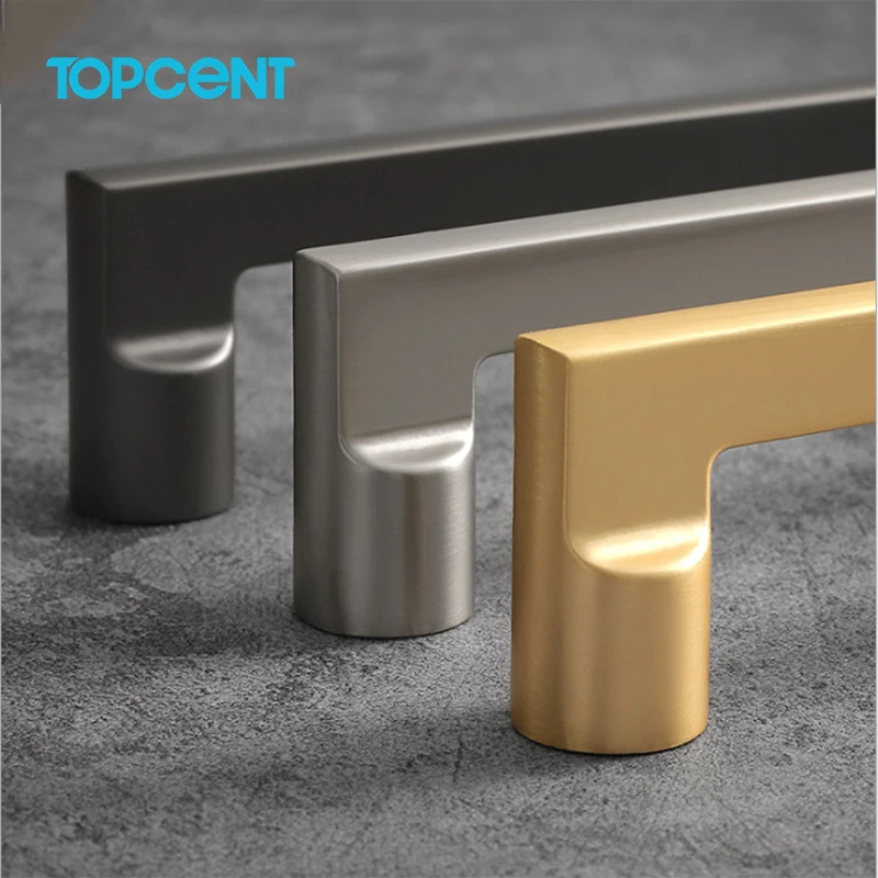 Topcent Zinc Alloy Black Gold Fashion Kitchen Cabinet Handles Solid Drawer Knobs