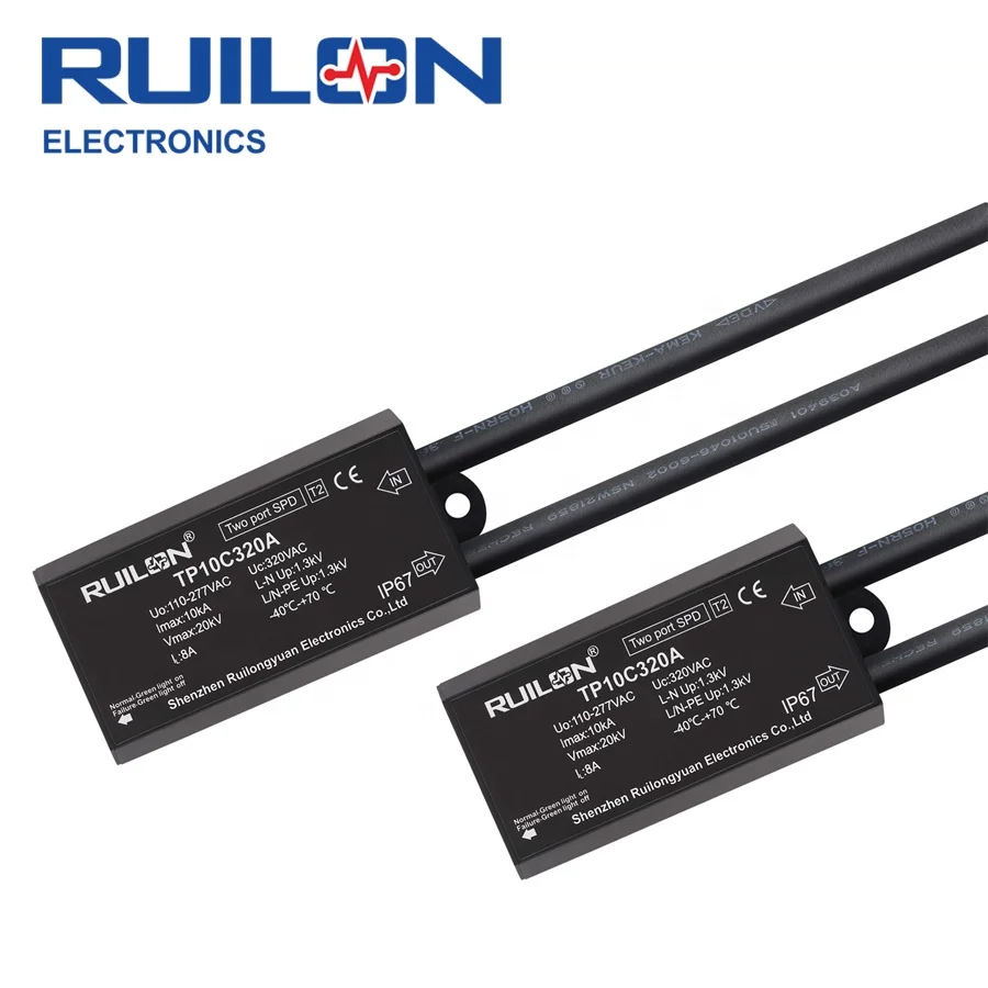 10kA Power Surge Protective Device Double cable Lightning protector Black Surge protection device