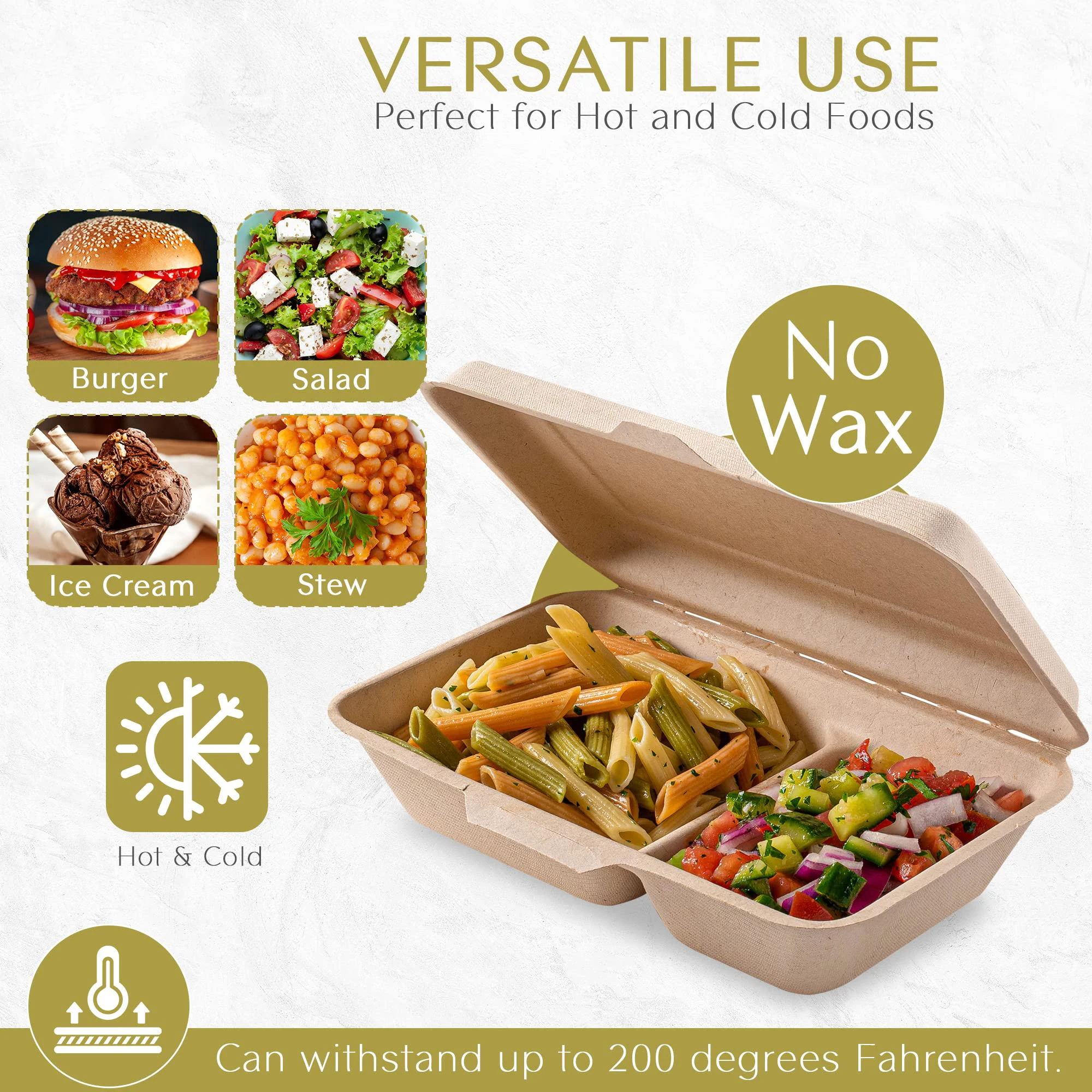 OBM Kuoshi Biodegradable Eco Sugarcane Packaging Bagasse Clamshell Burger Takeaway Boxes Custom 2 Compartment Paper Food Accept