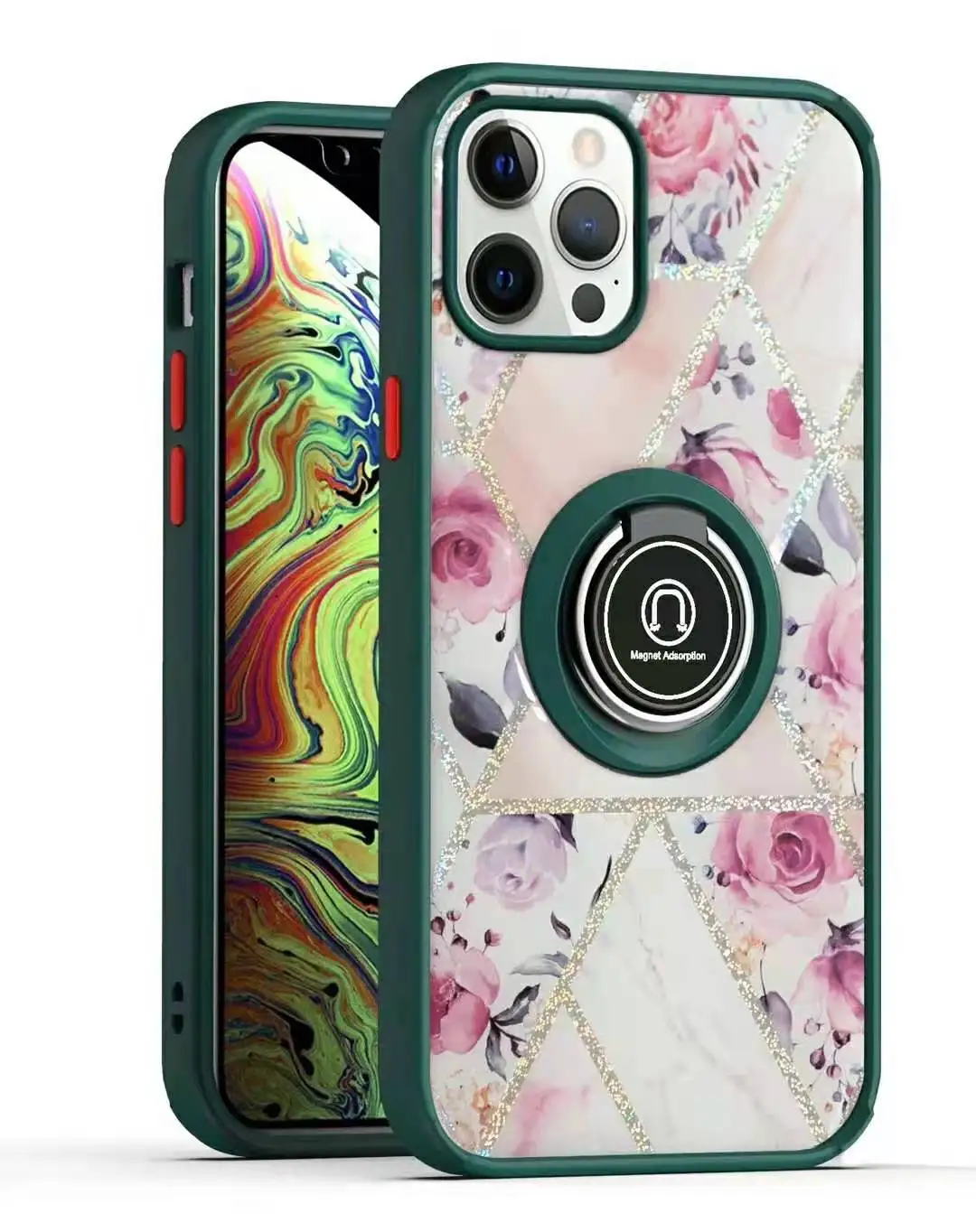 Phone Case Back Cover For iPhone 11pro max with rings IMD triple 3D marble anti-drop