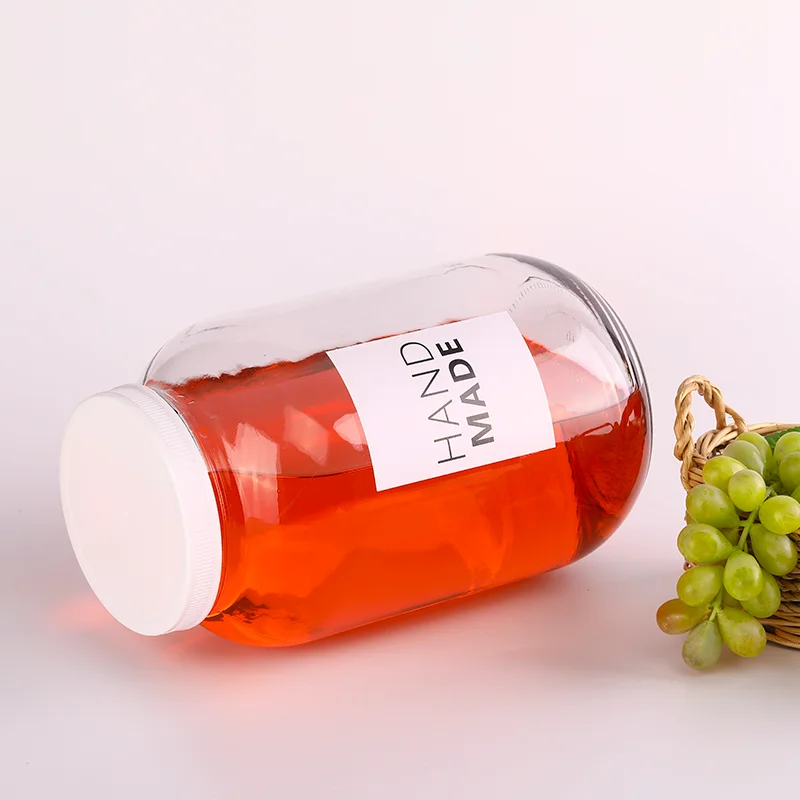 Empty 1 gallon Clear wide mouth round glass jar with black metal lid for vegetable beef chicken bone broth Protein powder