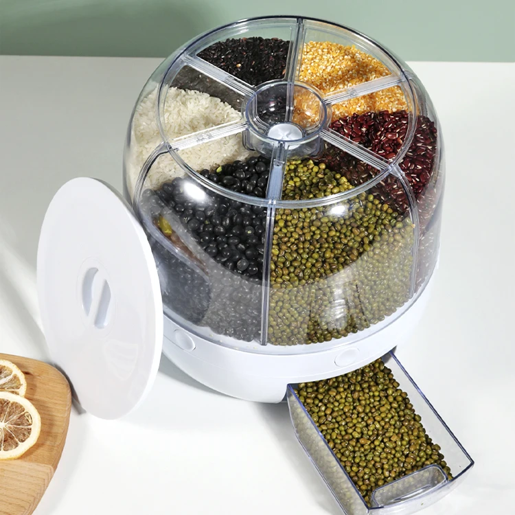 Hot Sale Rotating Grain Dispenser New Design 10kg 8kg Food Rice Container Clear Pp 25lbs Rice Dispenser For Kitchen