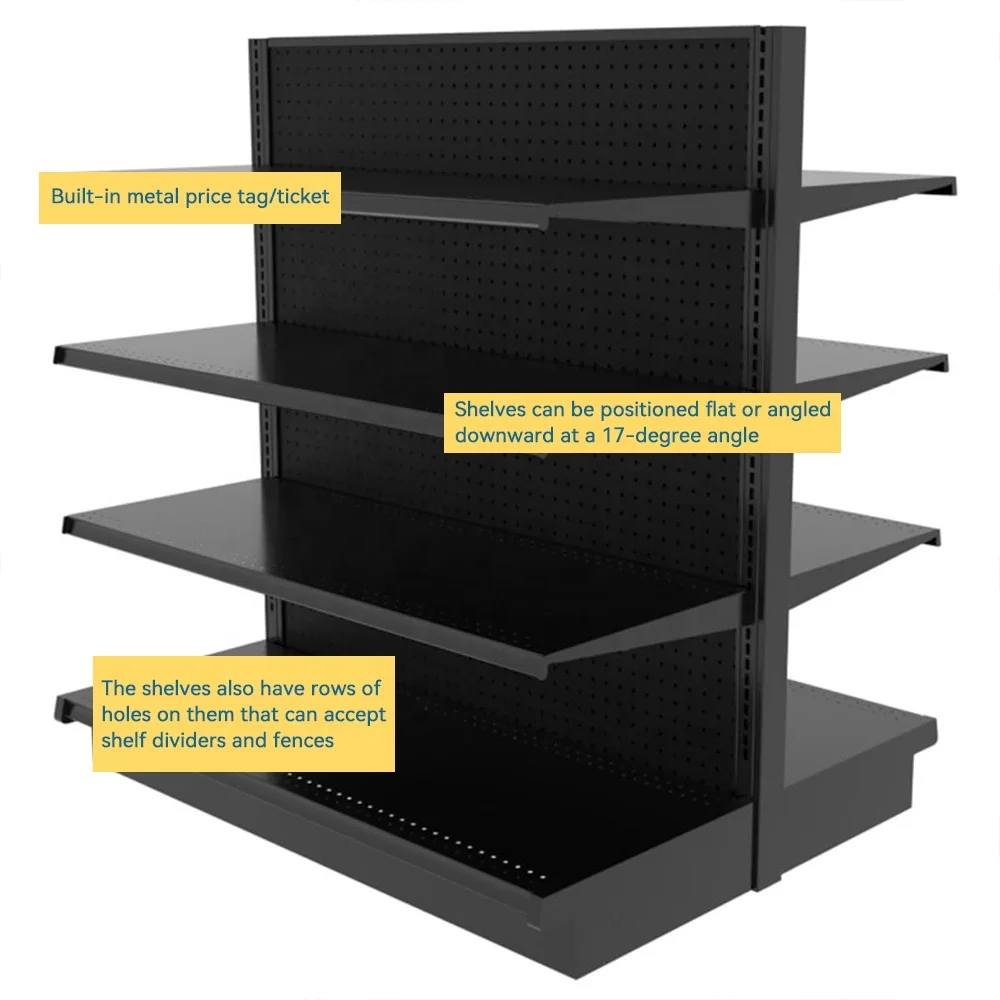 Double-Sided Display Island Retail Shelving Metal Fruit Gondolas Storage Shelf Vegetable Candy Supermarket Gondola Shelving