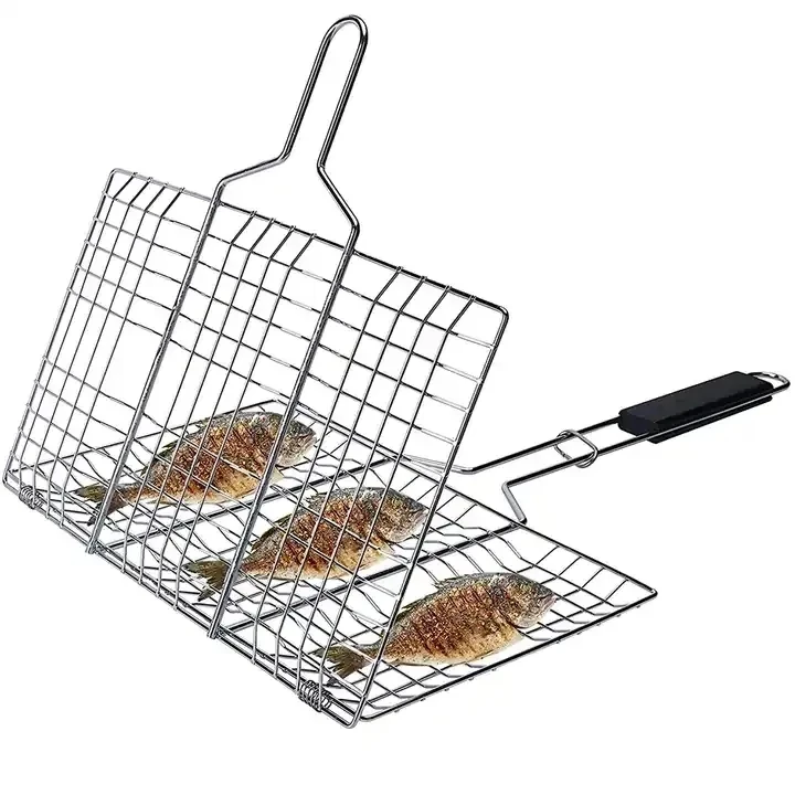 Folding BBQ Clip Outdoor Portable Multi functional Grilled Fish Clip Barbecue Rack Barbecue Mesh Steak Grill