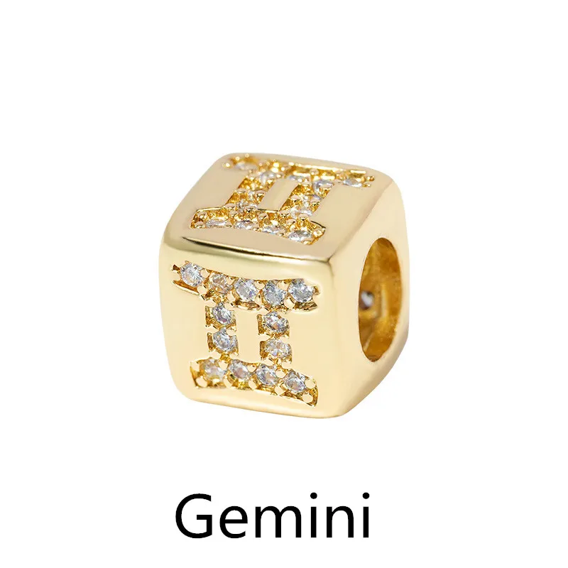 Wholesale Horoscope Jewelry Customized Diy Bracelet Square Spacer Bead Charm Gold Plated Bracelet Zodiac Sign Charms
