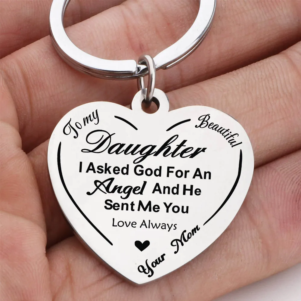 Stainless steel heart keychain engraved as a gift for my daughter