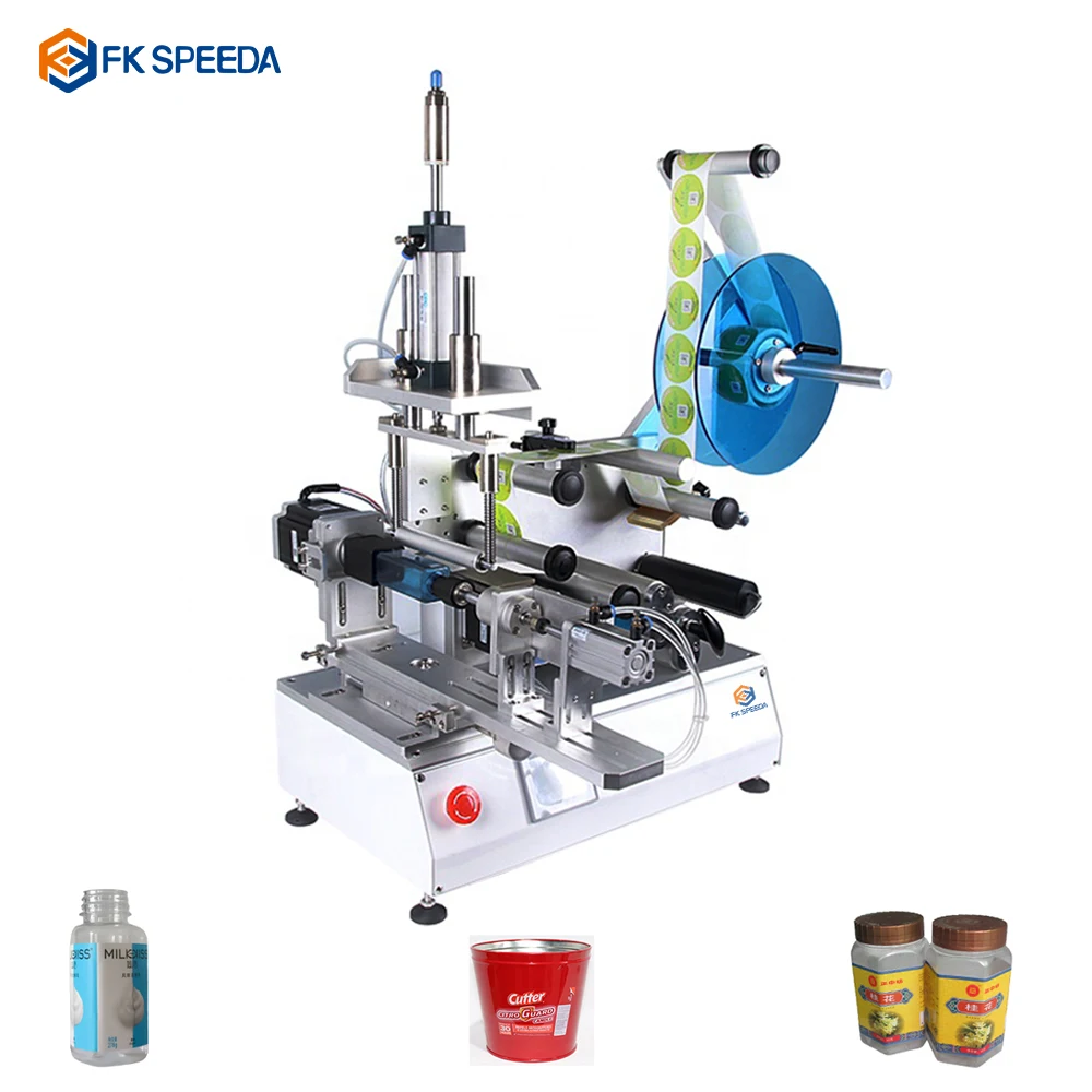 FK616 Glass Jar Sticker Square Soap Detergent Water Bottle Semi Automatic Cans Lighter Round Bottle Labeling Machine