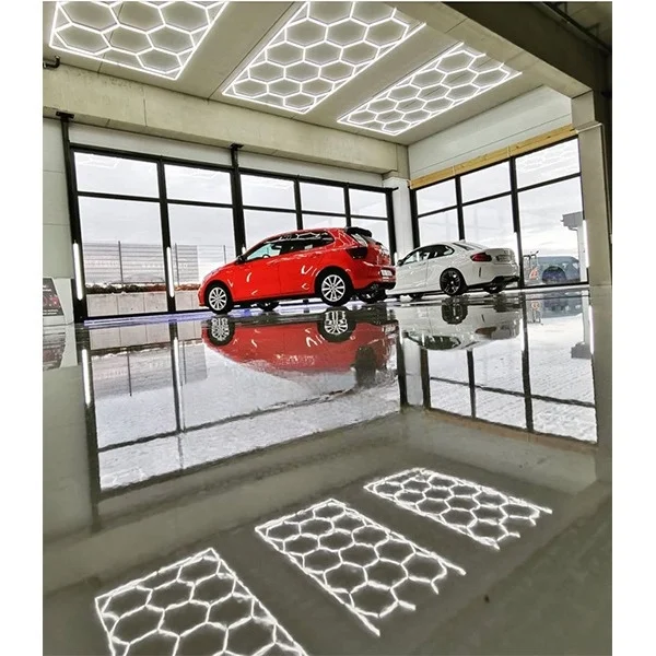Car workshop led lights auto detailing hanging connectors for hexagon shape grid systems shop office club honeycomb wall light