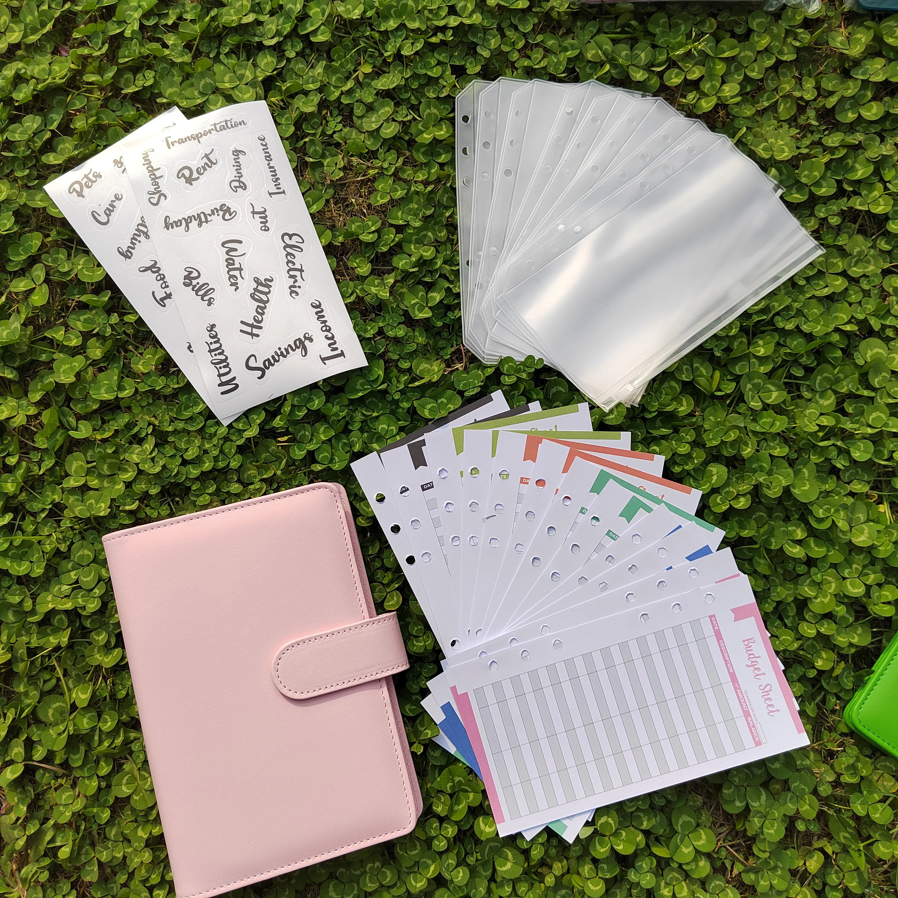 Wholesale 6 ring loose-leaf budget binder set planner cash budget binder system Macaron Candy Color PU Leather Cover A6 binder