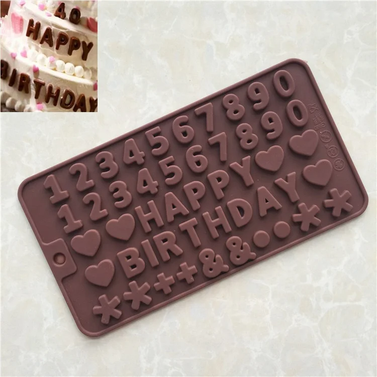 Hot sell Letters +Happy Birthday/Numbers /Symbols Mold Silicone Digital Chocolate cake Mold Decorating tools