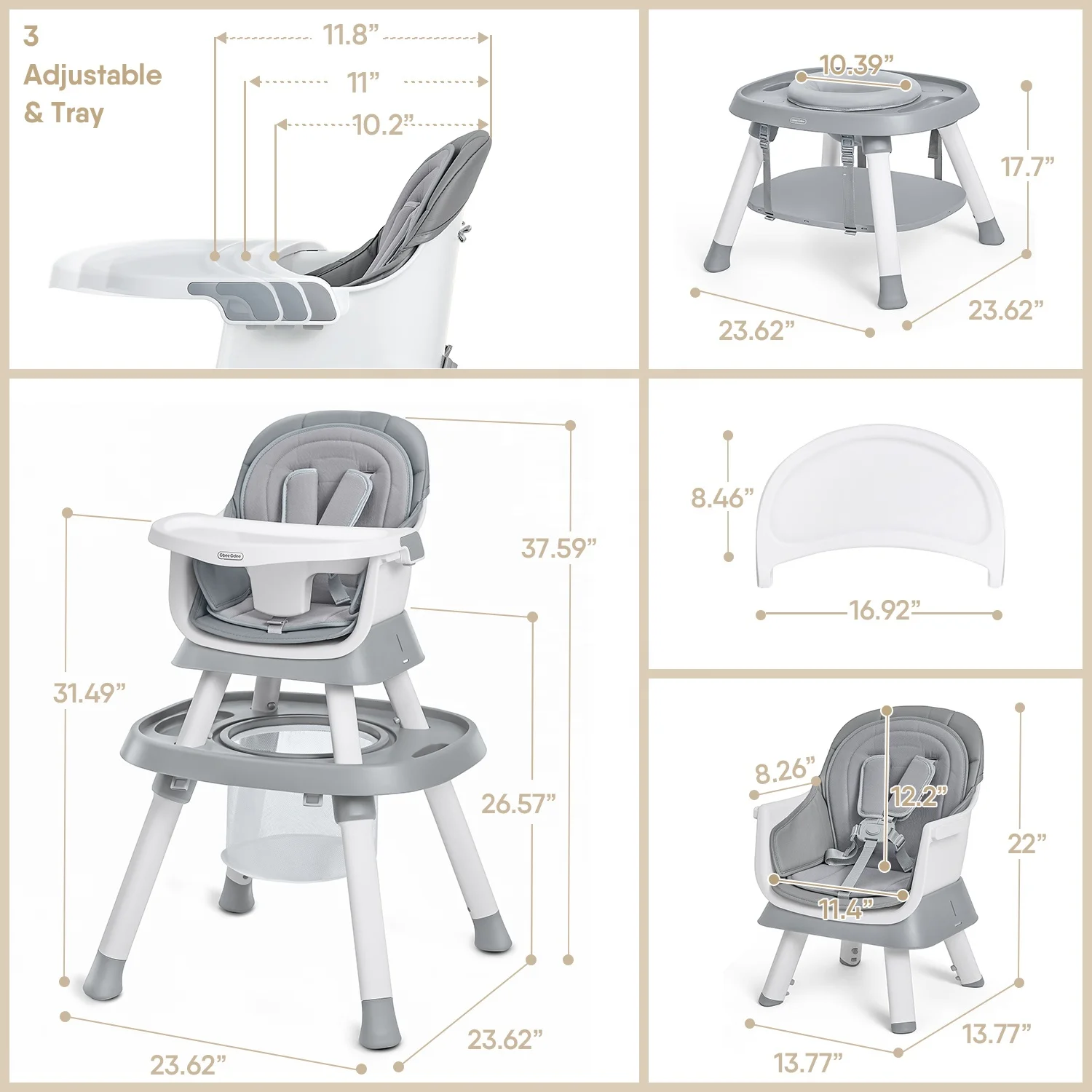 15 in 1 Baby High Chair Convertible Highchair for Babies Toddlers Booster Seats with Tray, High Chairs with Baby Activity Center