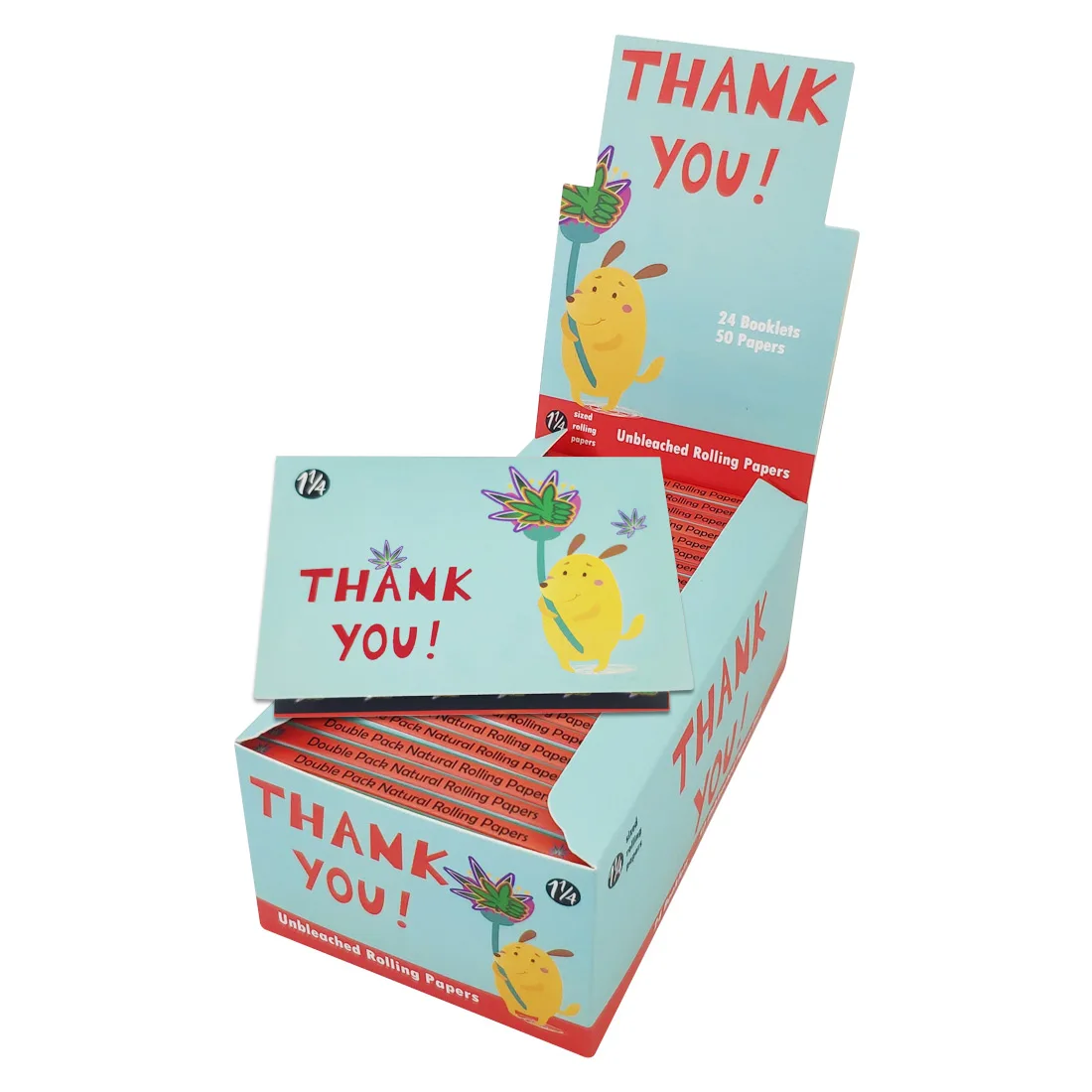 Custom Logo HP110 Thank You 1 1/4 size Double Window Unbleached Brown Smoking  Rolling Papers