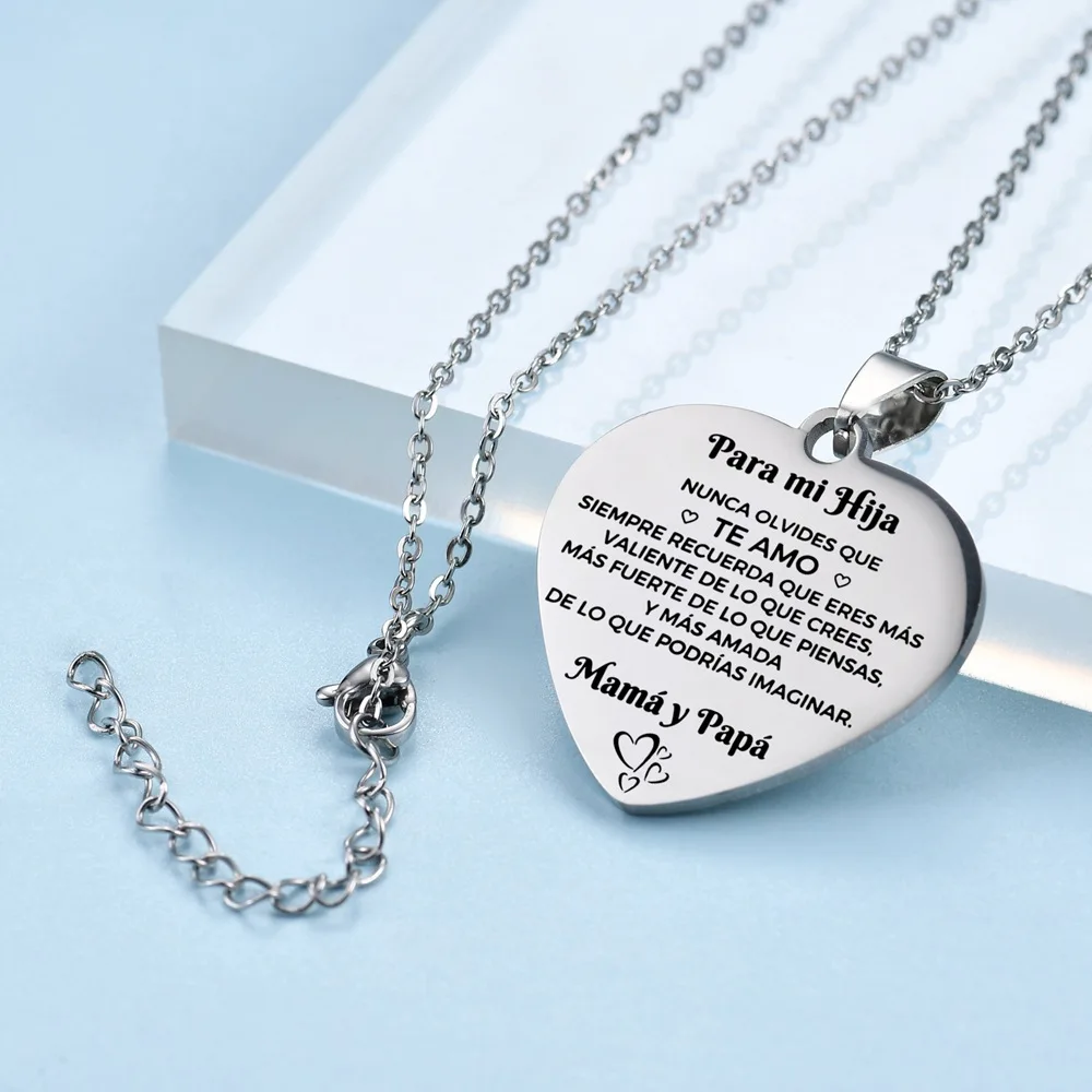Hot Selling Family gift A MI HIJO Pendant Stainless Steel Love Heart Affection Inspirational Family Necklace