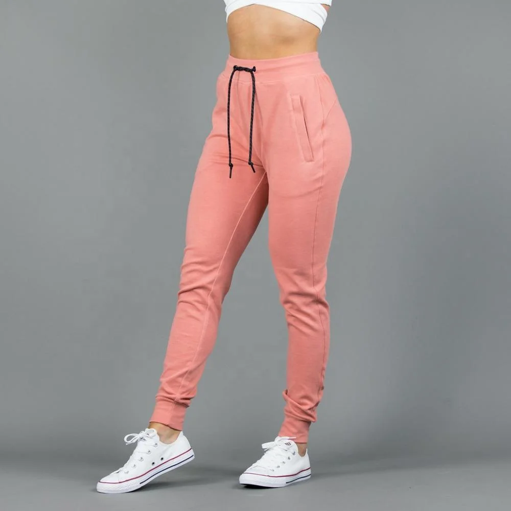 Custom Logo Women Breathable Cotton Workout Pink Fitness Slim Fit Side Pockets Sport Pants Jogger