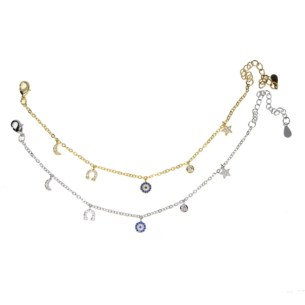 Promotion classic design christmas gift gold silver Plated multi charm tiny cute cz delicate charms eye bracelet