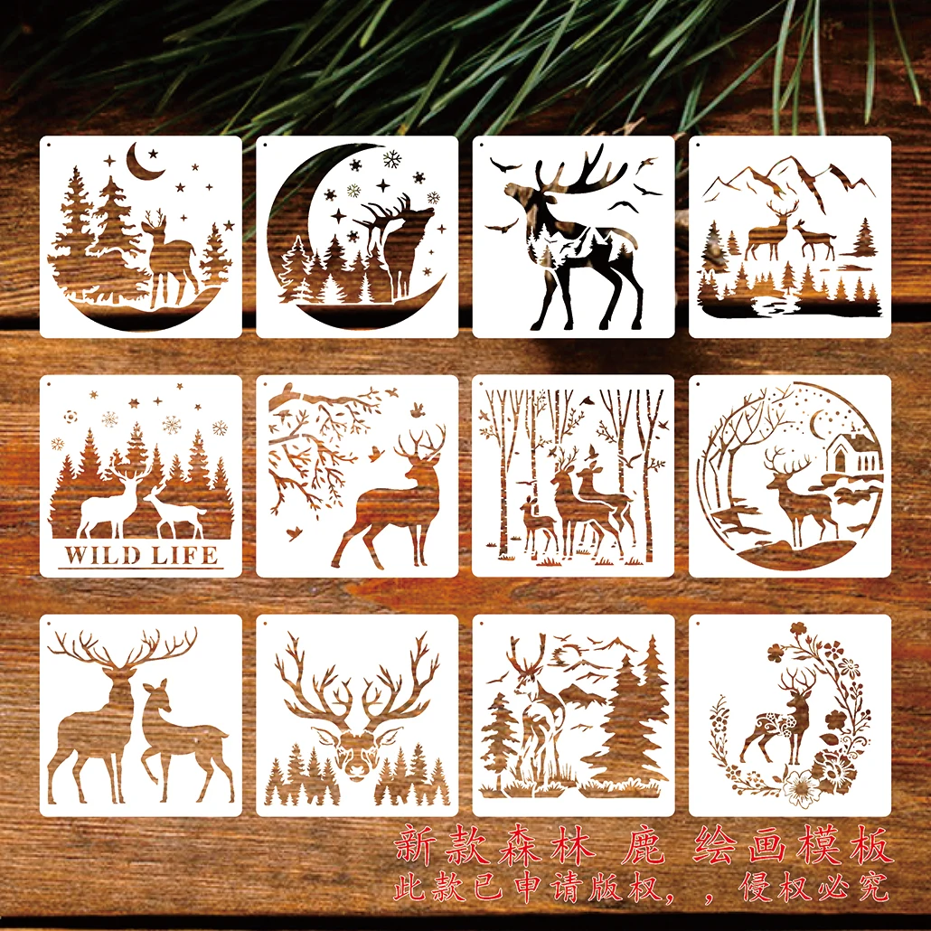 New Reusable Forest Deer Landscape Stencil DIY Animal Drawing Template for Painting on Wood Wall Decor