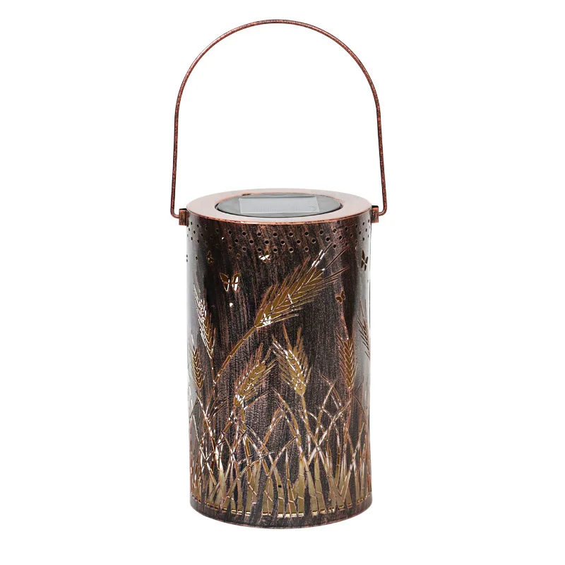Outdoor Waterproof Garden Hanging Projection Decorative Lights Solar Iron Hollow Dynamic Wheat Ears Shadow Lantern