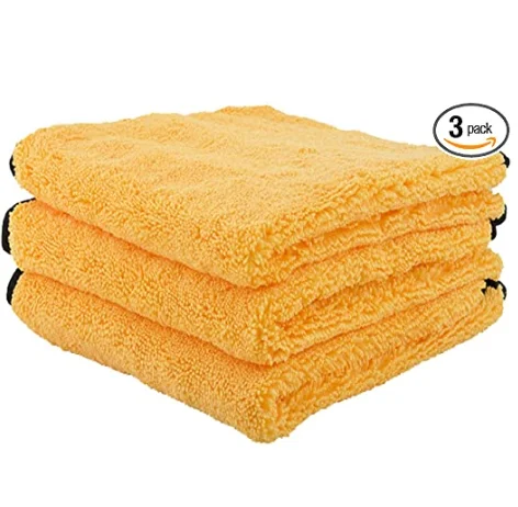 [Royal Plush] Double Pile Microfiber Detailing Towel (16 in. x 16 in, 600 GSM) - 3 Pack (Blue   Gray)