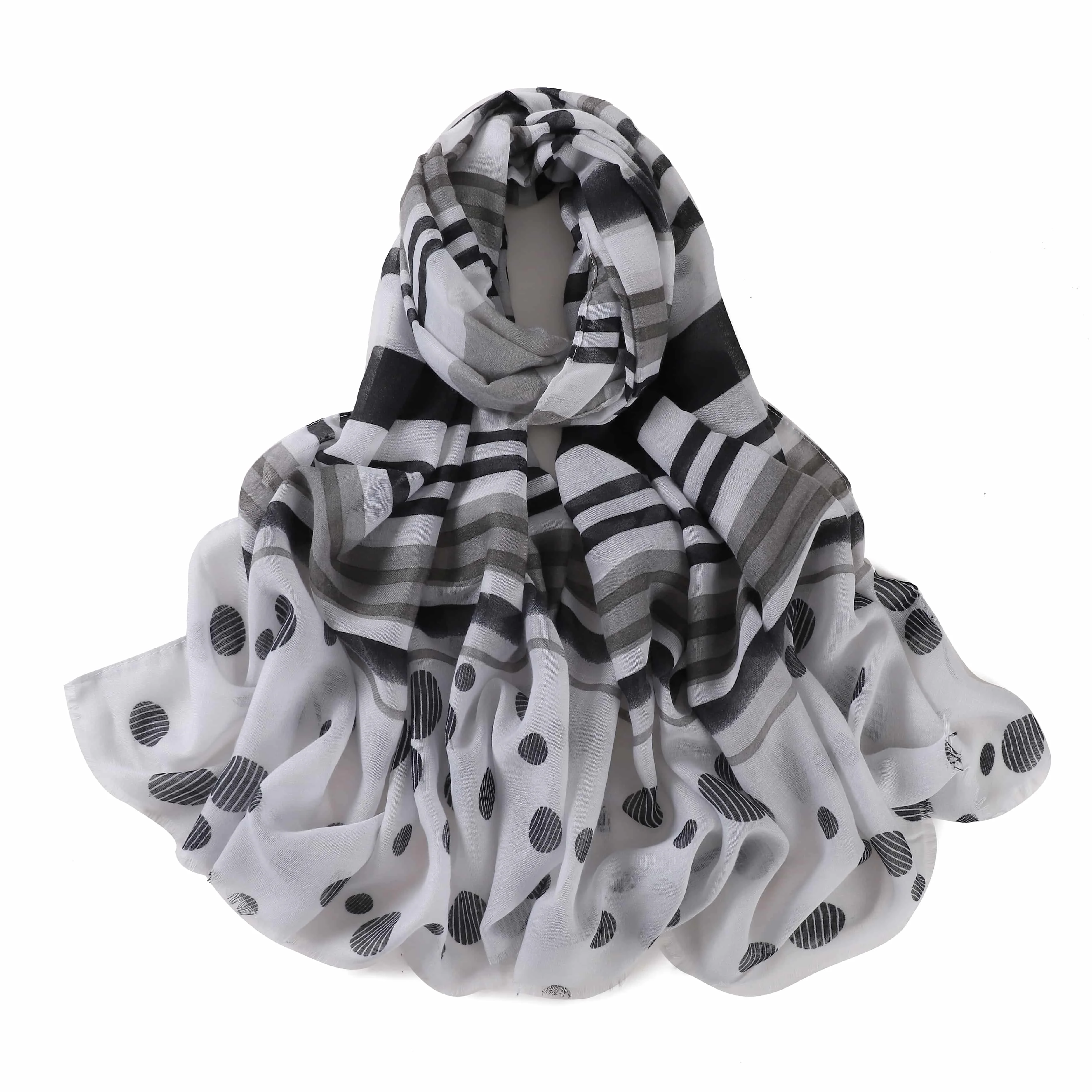 Elegant Formal Occasions Stylish Perfect Breathable Hijab Soft Casual Outdoor Wear Lightweight Women Dot Stripe Cotton Scarf