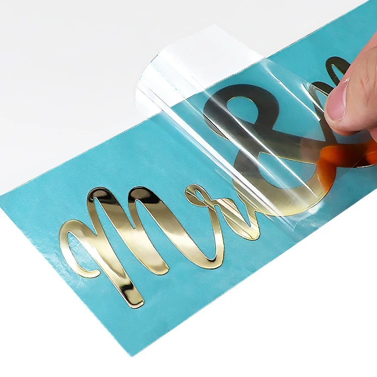 Letters Branding PVC Aesthetic Alphabet Metal 3D Holographic Vinyl Stickers Sheet Logo Custom Stickers Packaging Label