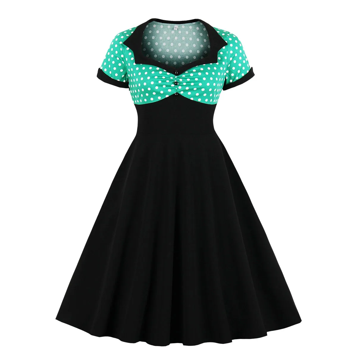 Elegant Dot Vintage Summer Women Short Sleeve High Waist Midi Party Dress Casual Rockabilly Vestidos Robe Femme