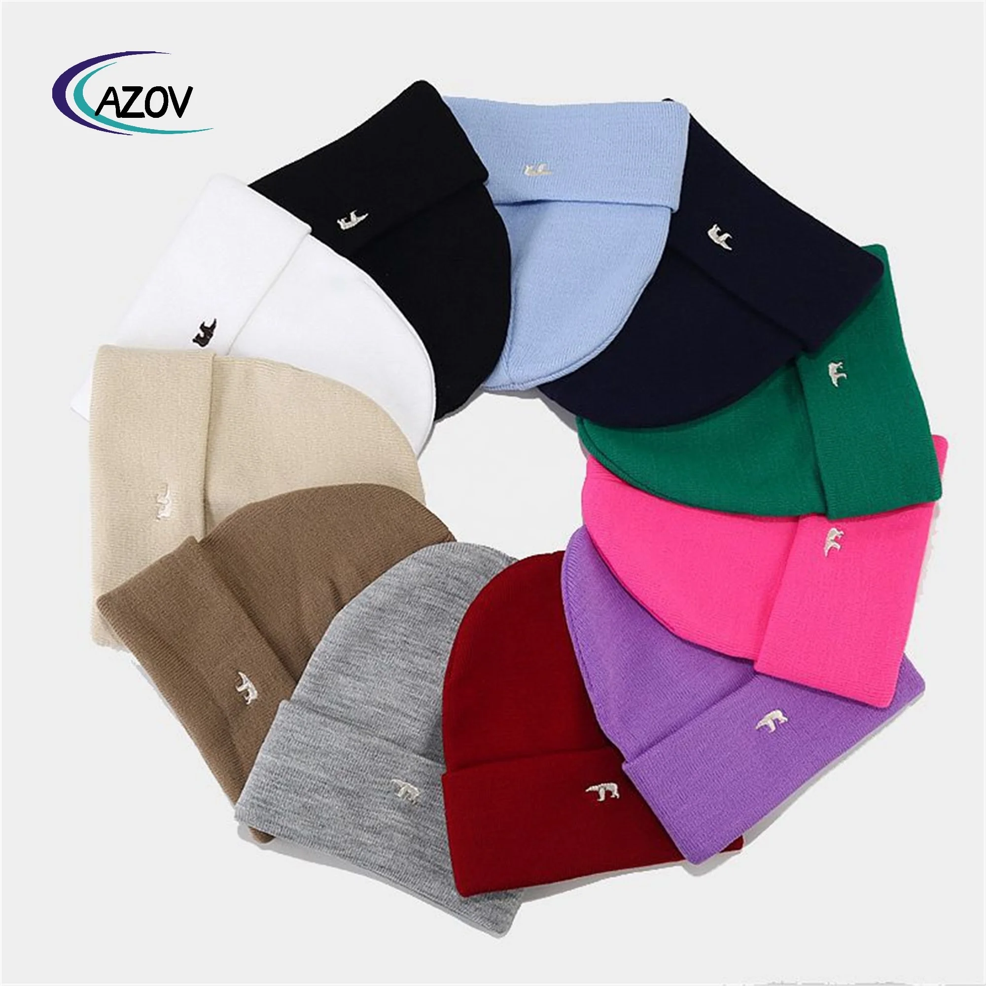 High Quality Lying Bear Embroidery Thickening Warm Pile Heap Cap Korean Street Fashion Knitted Hat Japanese Fashion Brand