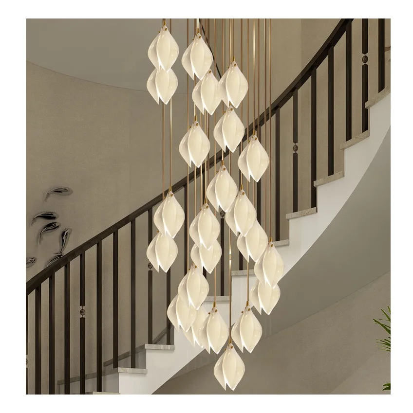 Modern luxury magnolia flowers ceramic chandelier led decoration light stairs office living room