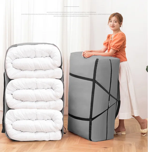 Reusable storage bags  big bag with zipper Large capacity Oxford cloth home storage organization