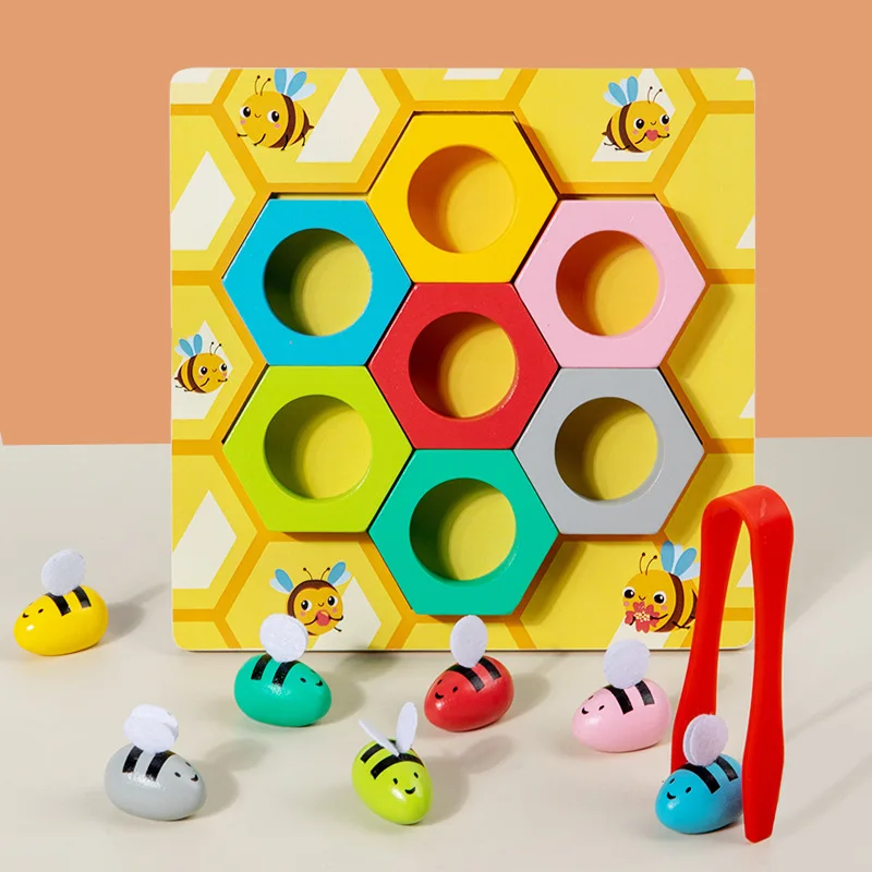 2023 New products Wooden beehive animal matching games Early childhood Puzzle educational Toys for kids Catch toys CPC CE