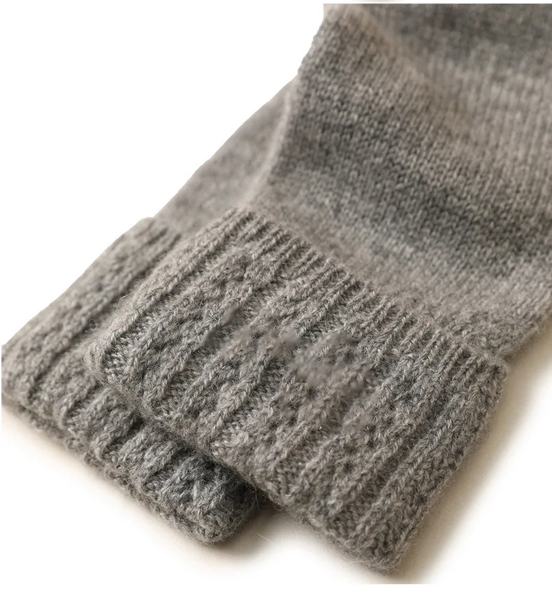 Gloves Manufacturers Custom Design Autumn Winter Outdoor Hollow Cable Knit Finger Cashmere Gloves For Women