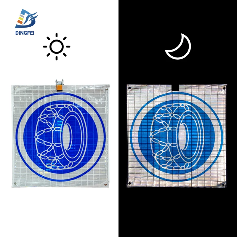 Snow Chains Warning Spanish Standard Traffic Symbols Foldable Reflective Vinyl Roll Up Sign Stand