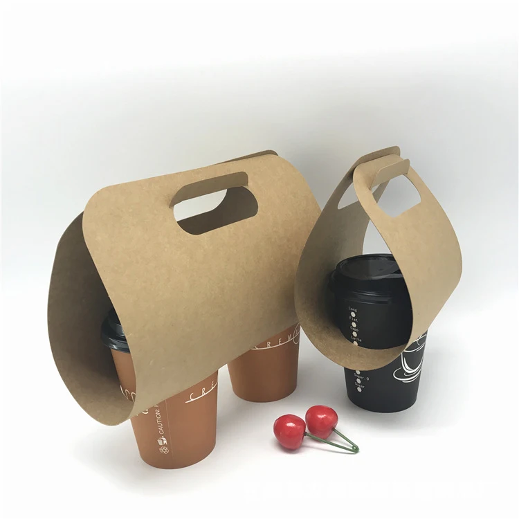 Cardboard Paper Cup Holder with Handle Design Paper Durable Customized Craft Paper Custom LOGO Printing Coffee Packaging Carton