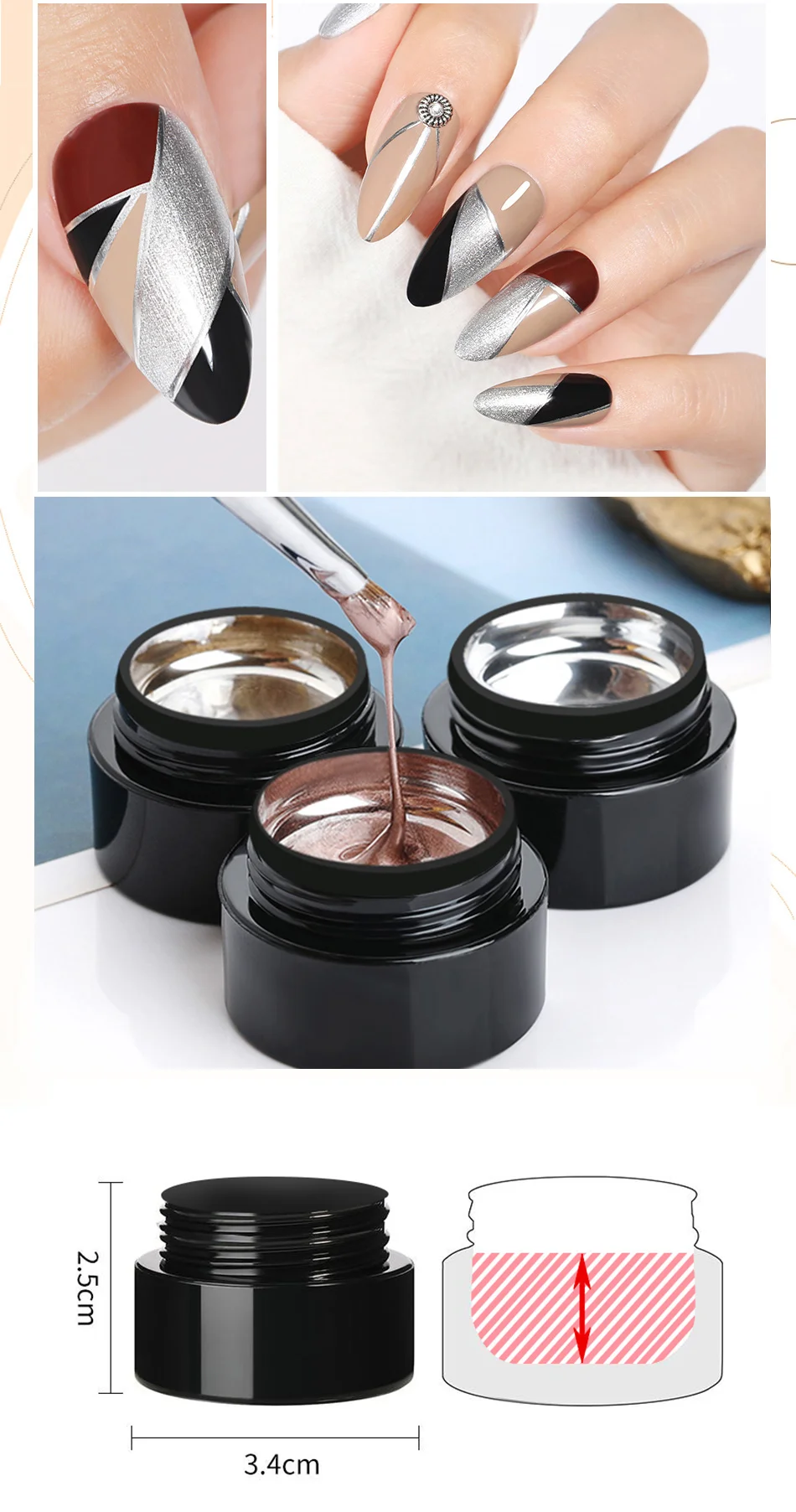 Low Moq Non-wipe Nail Gel Polish Full Color 5ml Soak-off Non-toxic Metallic Painting Gel