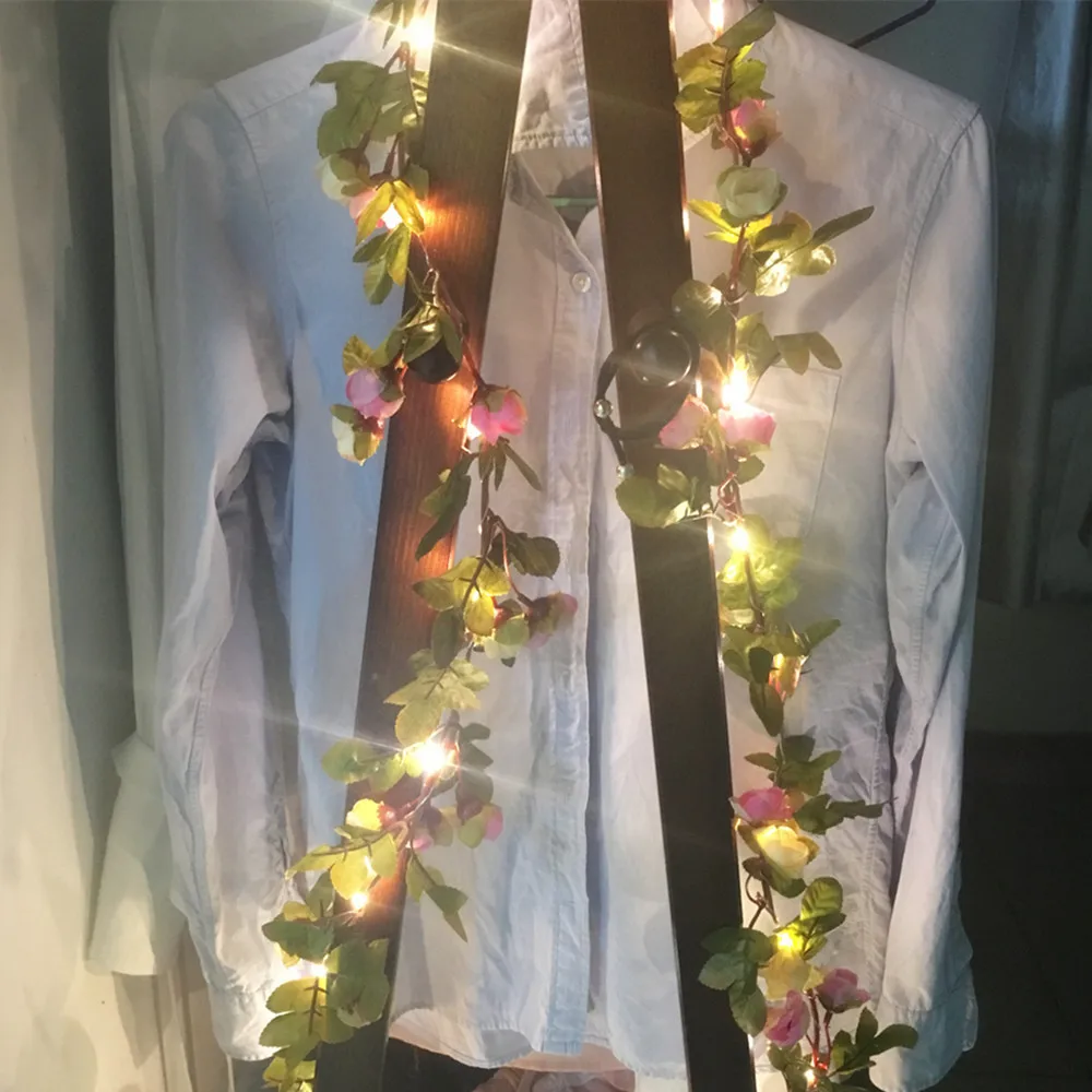 DACHAN HANDMADE 2.2M 25 LEDs Pink Rose Flower Garland Copper Warm LED Fairy String Lights for Christmas Wedding Decoration