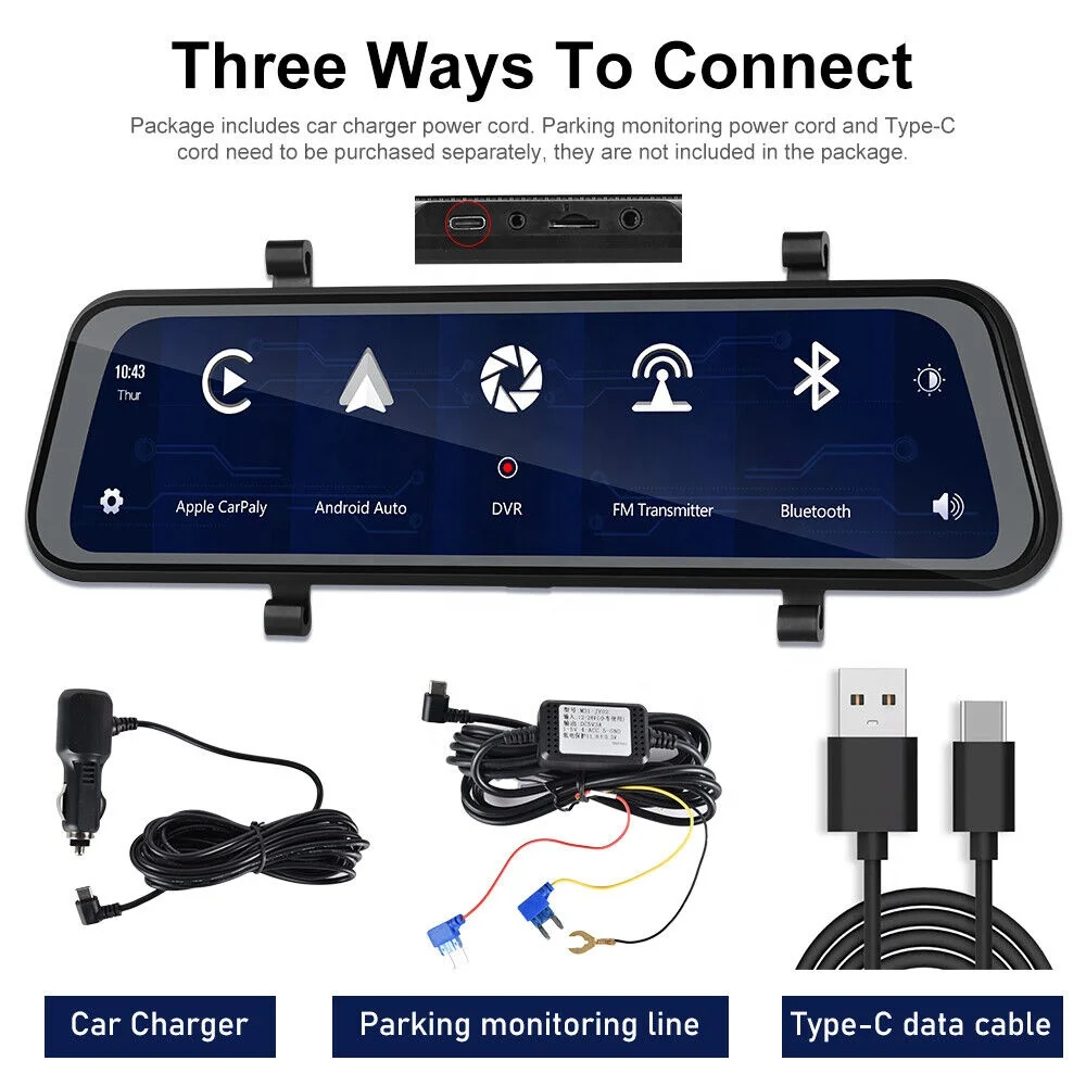 IPoster 9.66in HD CarPlay видеорегистратор Встроенный GPS зеркало со встроенным установлен 1080P видео плеер в режиме циклической записи