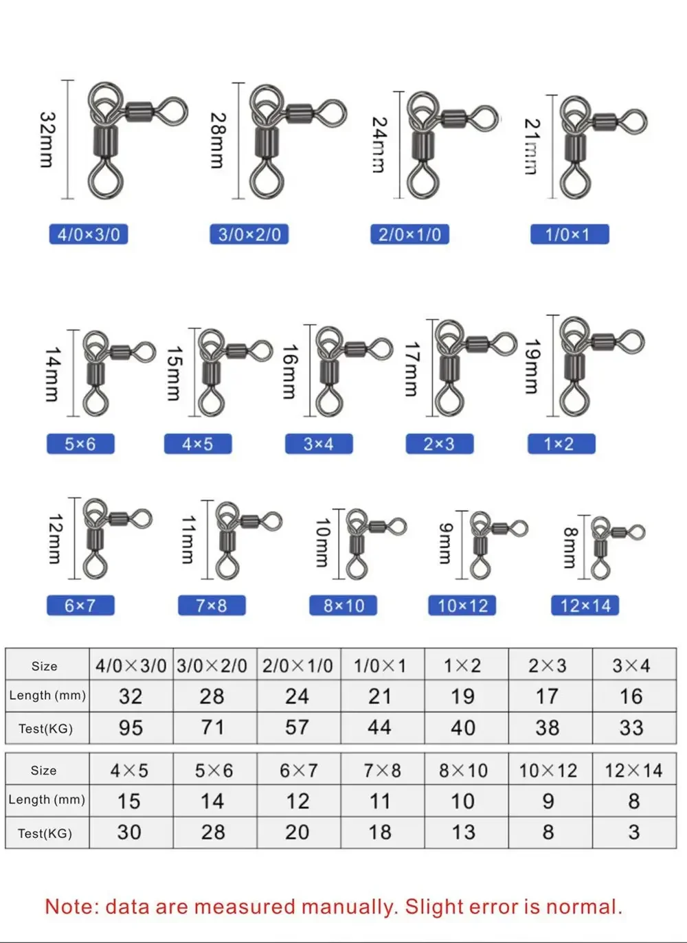 1/0-6/0 Swivels For Droplines Fishing Barrel Bearing Rolling Connector Fishing Hooks Tackle Heavy Duty 3-way Fishing Swivel