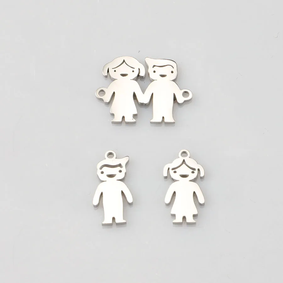 Stainless Steel Cute Boy and Girl Pendant Mirror Polished Children Charms For DIY Bracelet Necklace Jewelry Marking