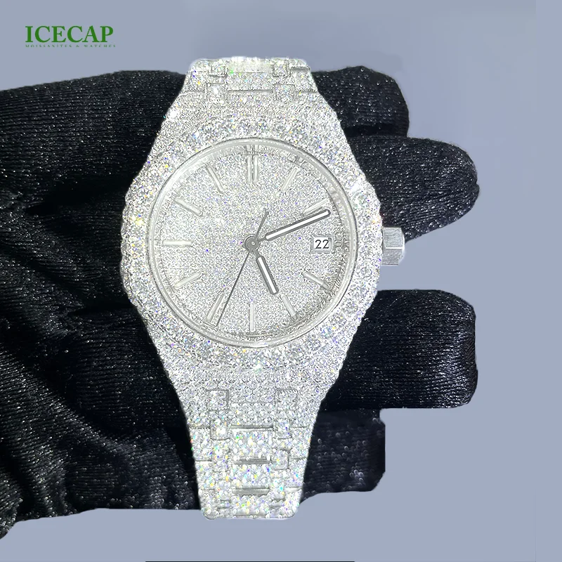 Custom Hand Made VVS Moissanite Diamond Brand Luxury Watch Automatic Movement Fully Iced Out Stainless Steel Watches