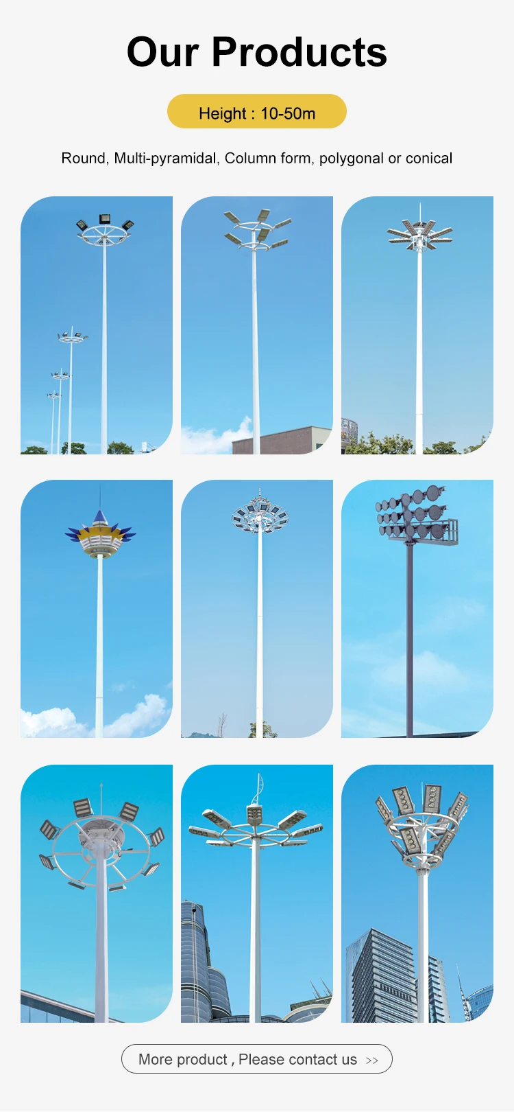 10m 12m 15m 18m 20m 25m 30m Aluminum Pneumatic Telescopic Antenna Steel Polygonal High Mast Light Pole