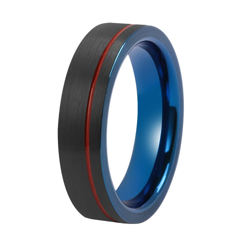 Tizti Jewelry Matte Finish Black with Rose Gold Plated Two-Tone Offset Groove Tungsten Rings Fashionable Men Wedding Bands