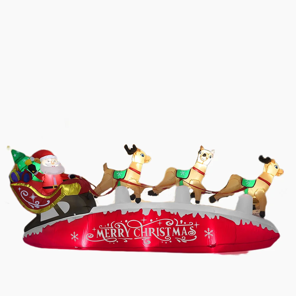 Inflatable Christmas Santa Sleigh With Reindeer Light Up Built-in LED Outdoor Yard Decor Supplier Christmas Inflatable