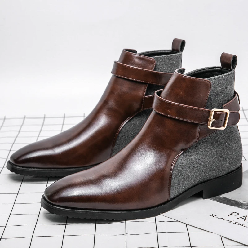 Fashion Dress Boots For Men Genuine Leather Pointed Toe Casual Dress Ankle Boots Shoes Big Size 48 Outdoor Shoes