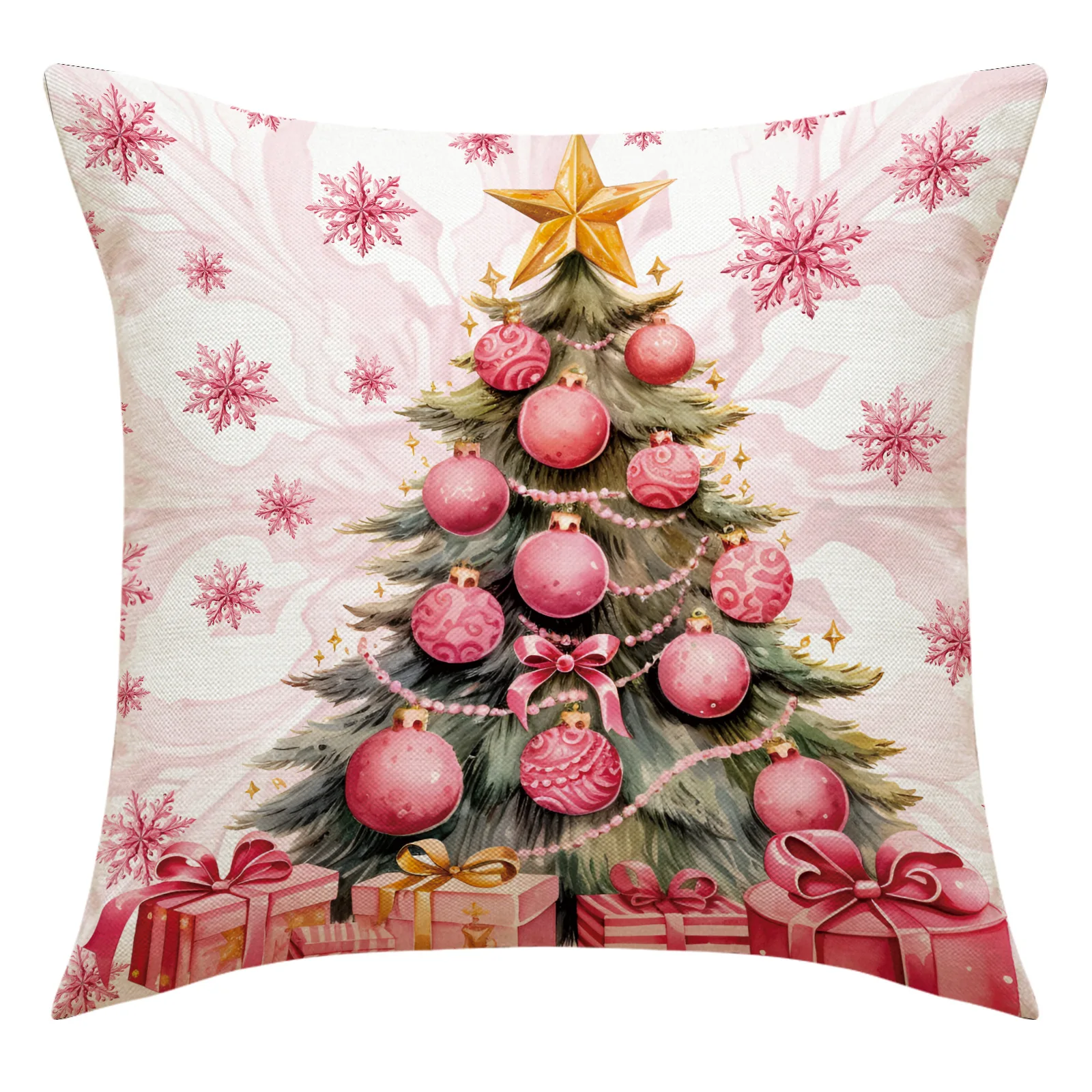 Red Snowflake Bell Gift Elk Tree Printing Winter Christmas Decoration Pillow Case Cushion Cover