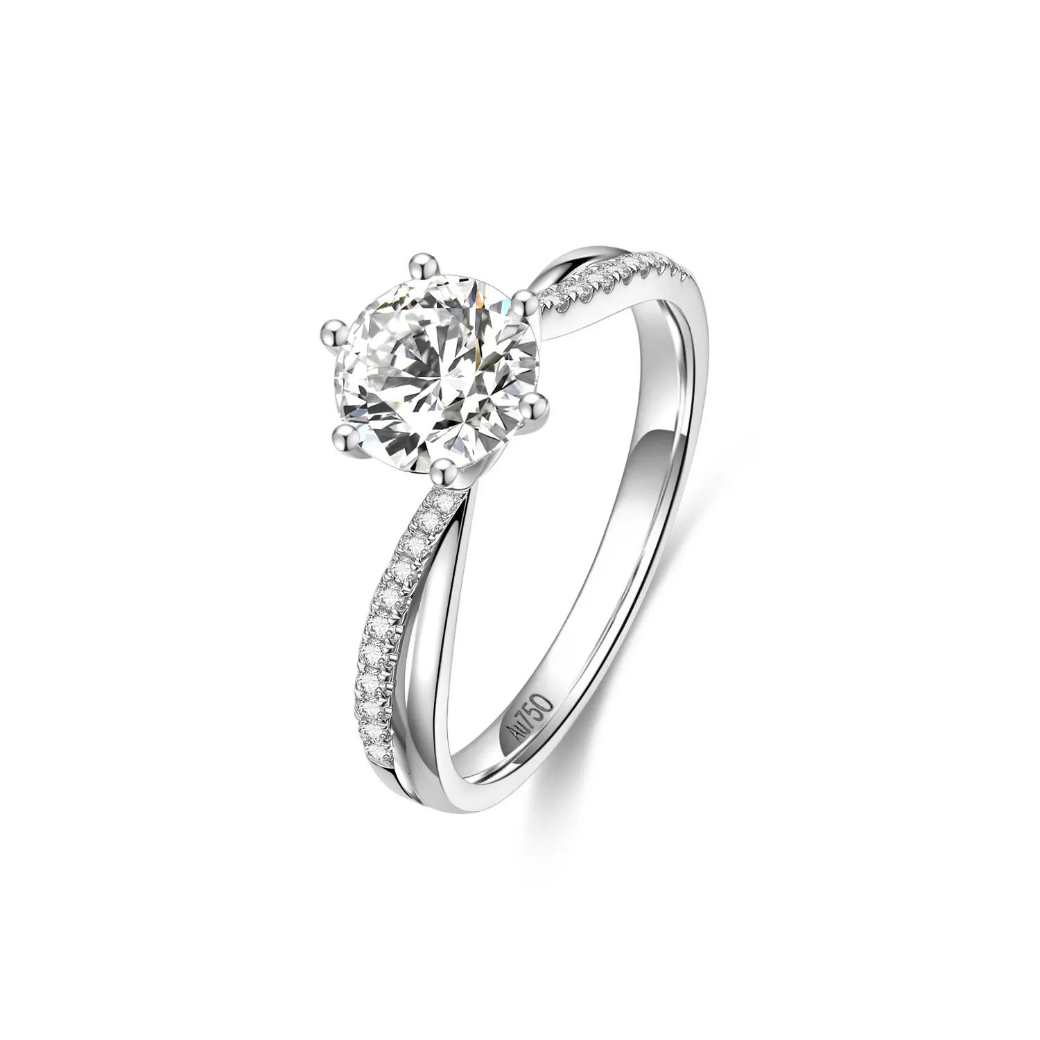 Abiding Romantic Twisted Arm 1CT Main Stone Synthetic Diamond Wedding Ring 6 Claws Design Engagement Finger Ring 18K